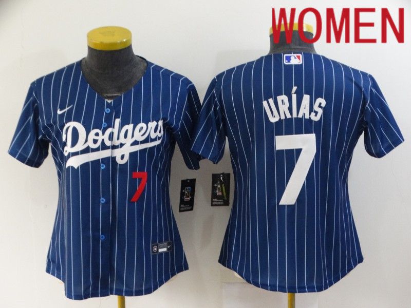 Women Los Angeles Dodgers #7 Urias Blue Stripe Throwback Nike 2022 MLB Jerseys